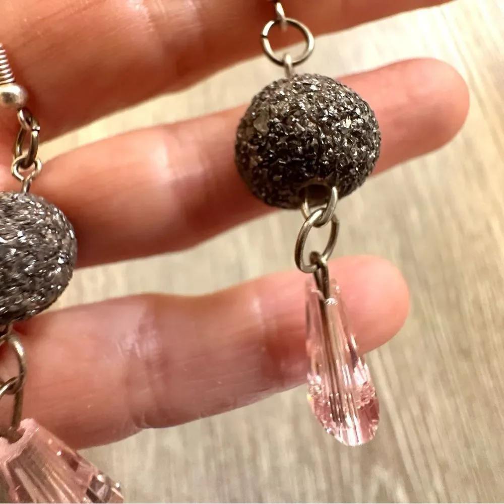 Trouvaille Boutique pink and silver tone drop earrings